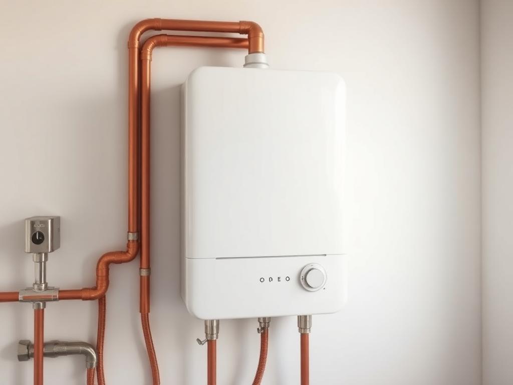 Wall-mounted water heater with copper pipework