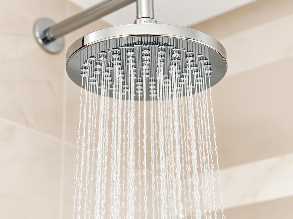 Chrome rainfall shower head with running water