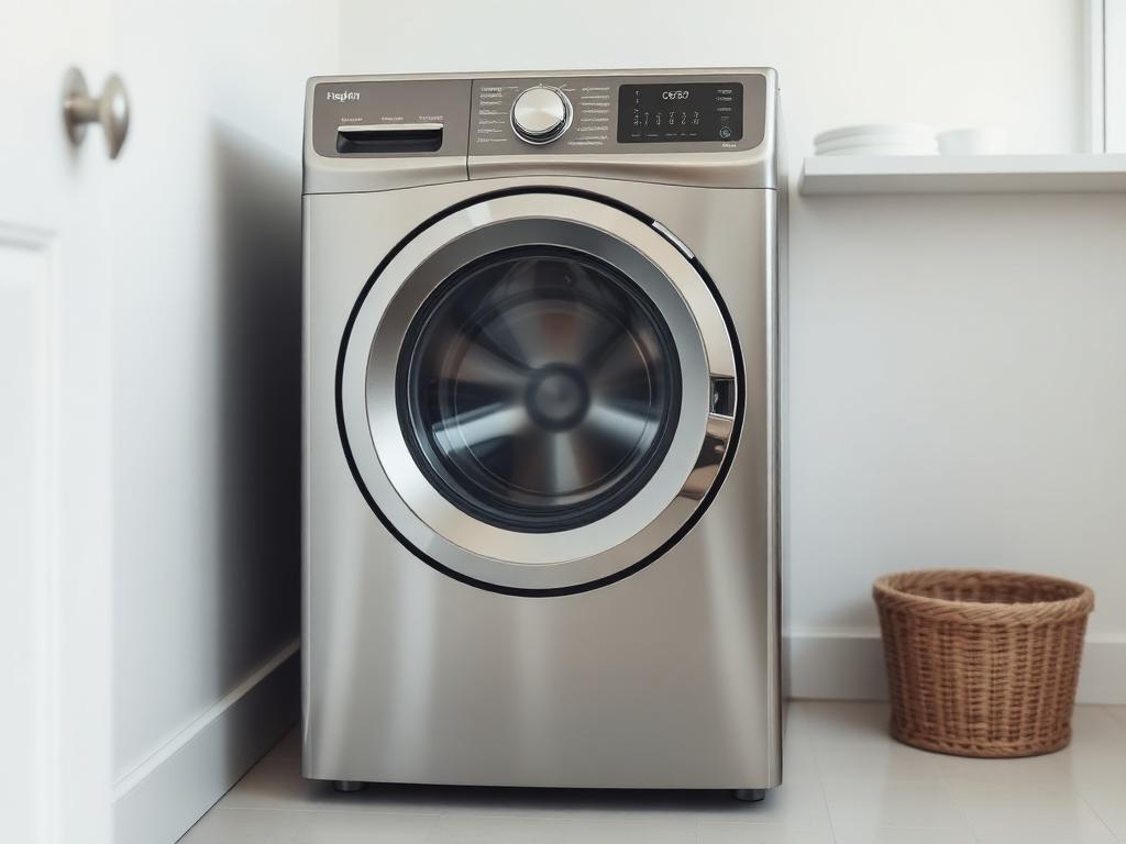 Modern front-load washing machine in a bright utility room