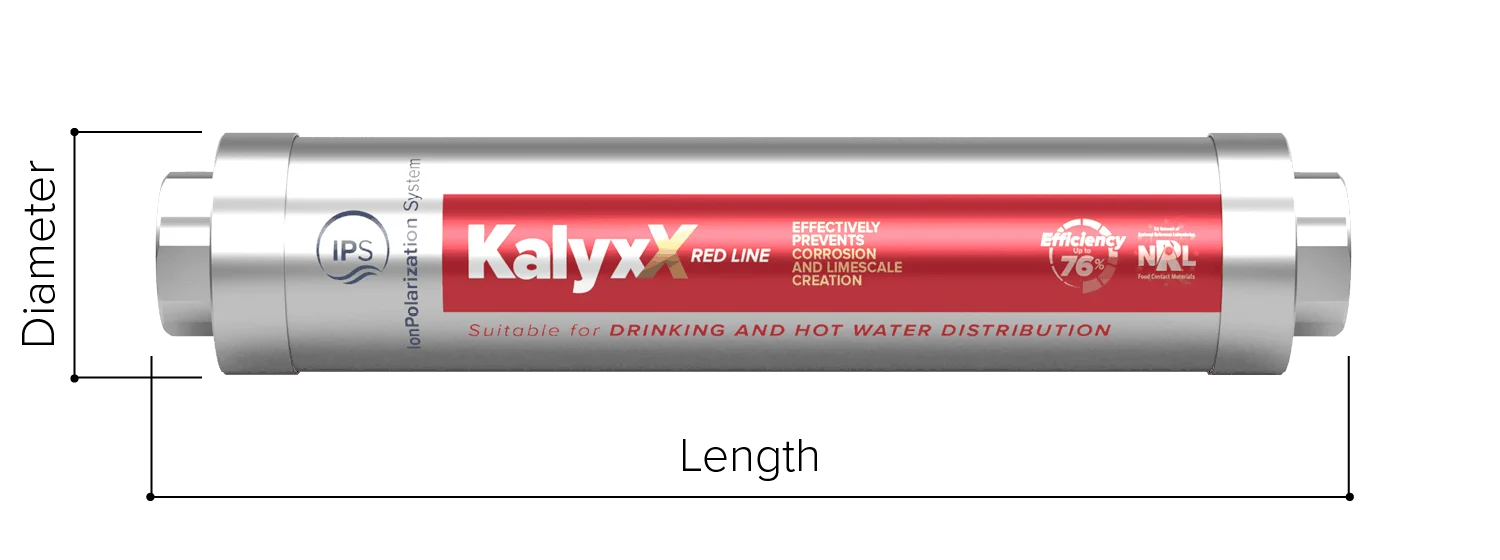 IPS KalyxX RedLine unit with diameter and length dimensions indicated