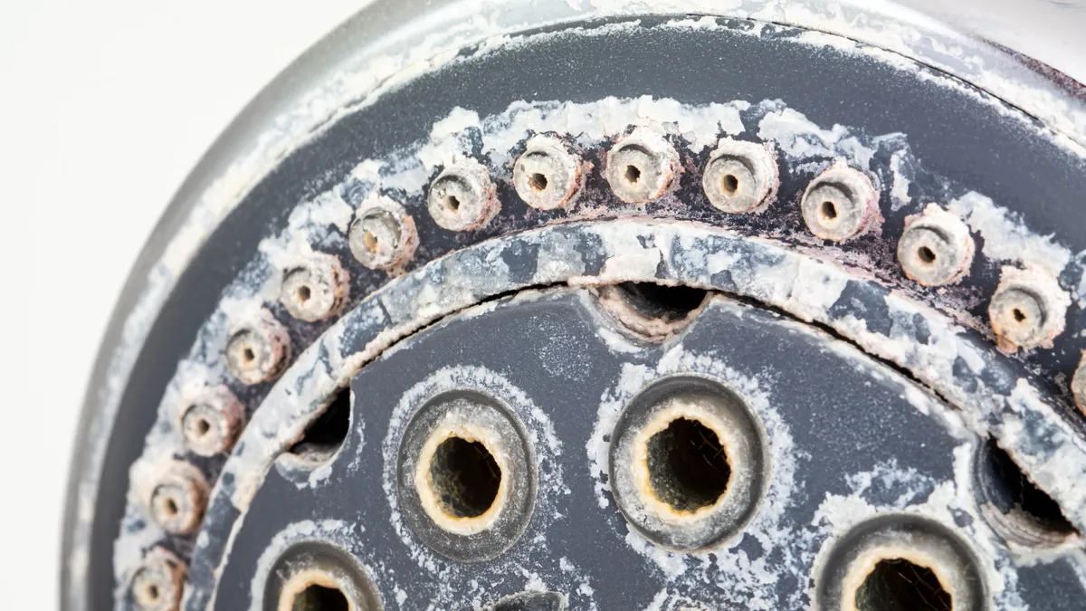 Shower head with blocked nozzles caused by limescale build-up